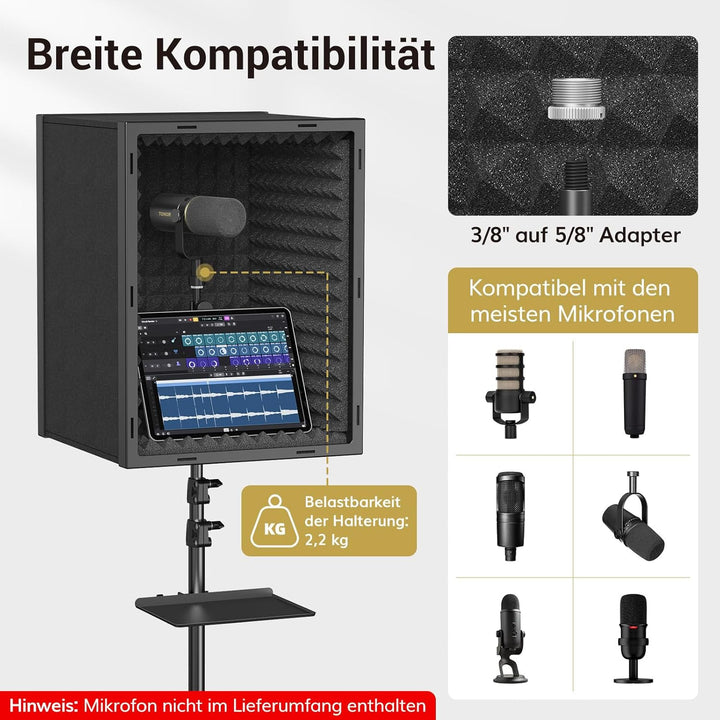 TONOR Mikrofon-Isolationsschild für Studios, gerahmte Akustikschaumstoffbox für professionelle Aufna
