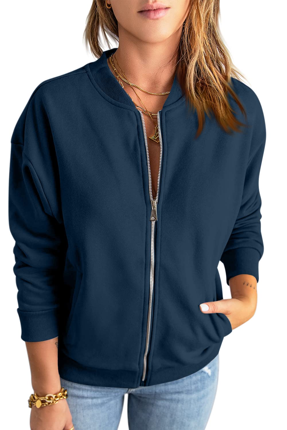GeGekoko Zip Sweatshirt Damen übergrosse Jacket Sweatshirt Einfarbige Loose Langarm Tops Oberteile m