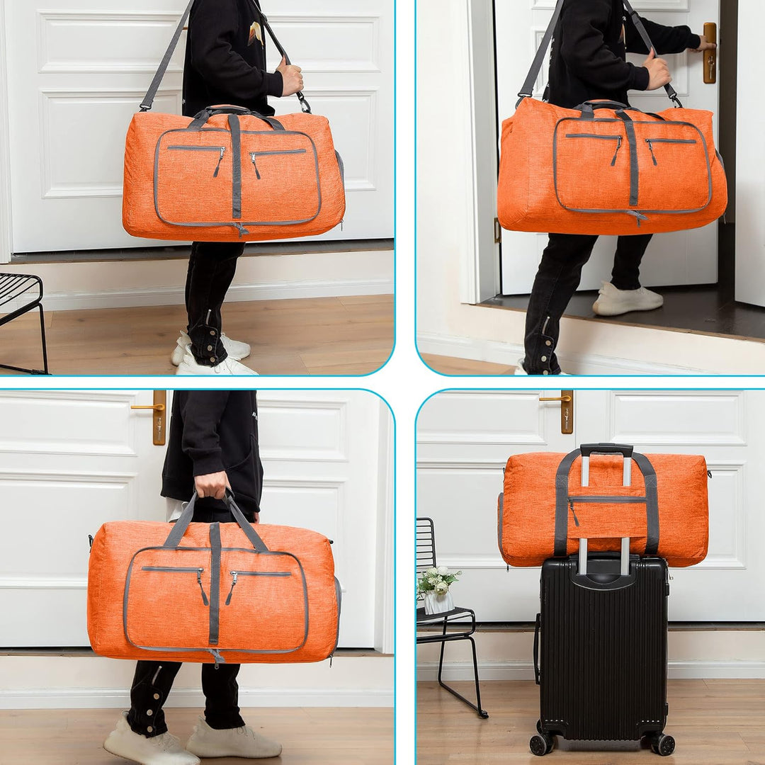 Vomgomfom 85L Reisetasche mit Schuhfach, Grosse Falttasche für Camping, Reisen, Fitness, Orange J Or