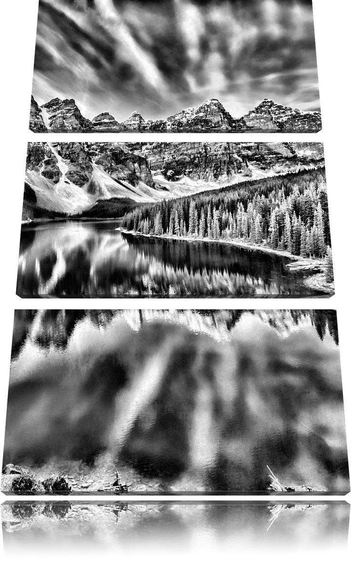 Pixxprint Bergsee als Leinwandbild/Grösse: 3 Teilig (120x80) cm/Wandbild/Kunstdruck/fertig bespannt