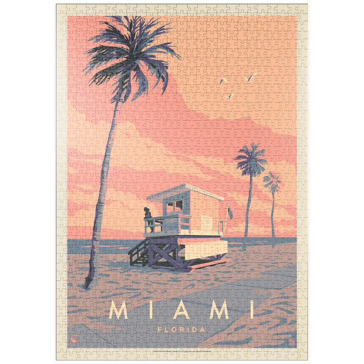 Miami, FL: Lifeguard Tower, Vintage Poster - Premium 1000 Teile Puzzle - MyPuzzle Sonderkollektion v