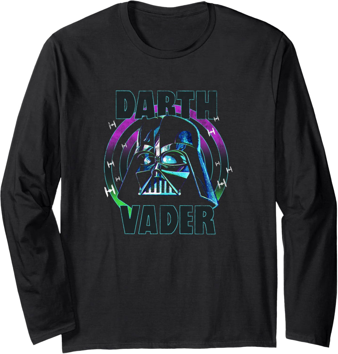 Star Wars Neon Darth Vadar Helmet Space Ships Langarmshirt