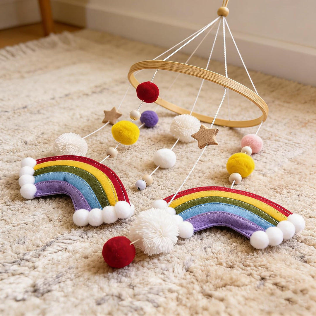 Filz Bettglocke,Regenbogenförmige Bettglocke,Mobile Holz,FilzBettglocke,Mobile Wickeltisch,Niedliche
