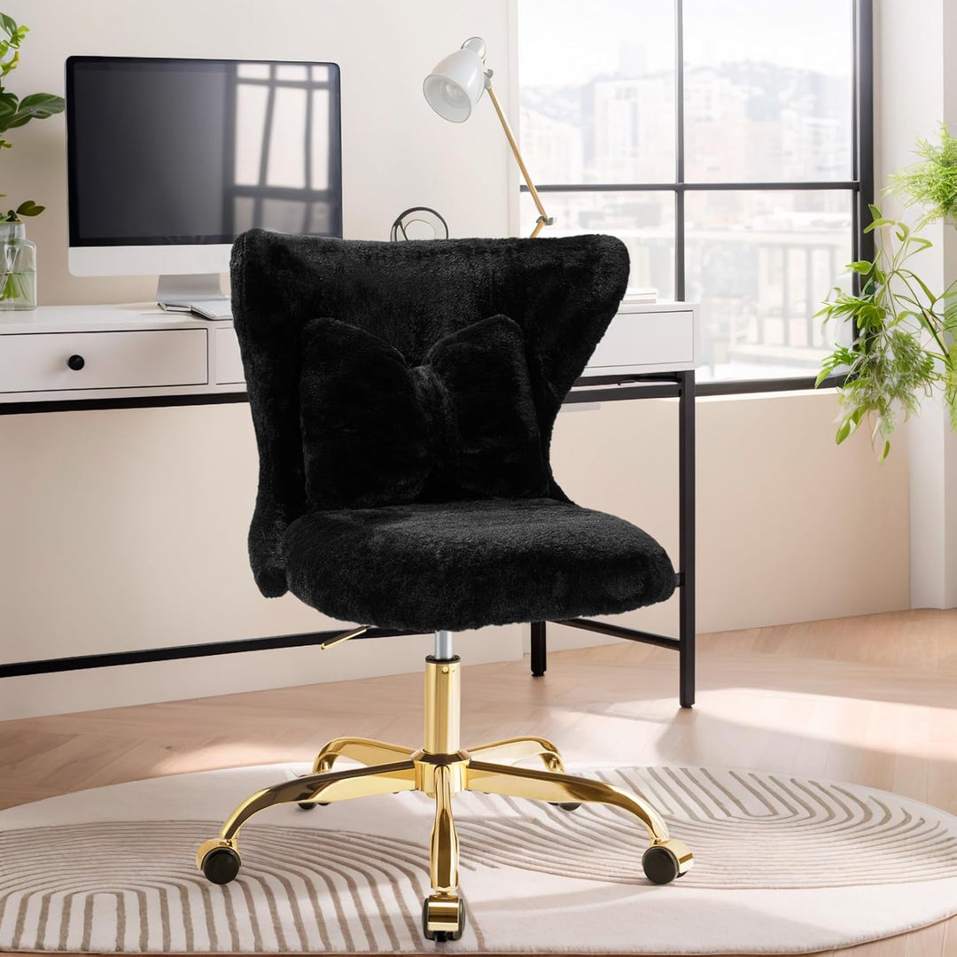Schminktisch Stuhl mit Rollen Gold, Schreibtischsessel Mädchen, Drehstuhl Home Office mit Kissen, Hö