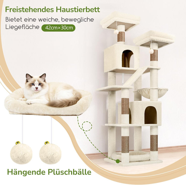 Globlazer Kratzbaum Ecke Hoch 189 cm mit 2 Katzenhaus, 2 Gepolsterte Sitzstangen, Katzenkorb VergröB