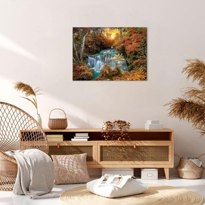 ARTTOR Bilder auf Leinwand Park Wasserfall Wasser Leinwandbild 70x50cm Wandbilder Dekoration Wohnzim