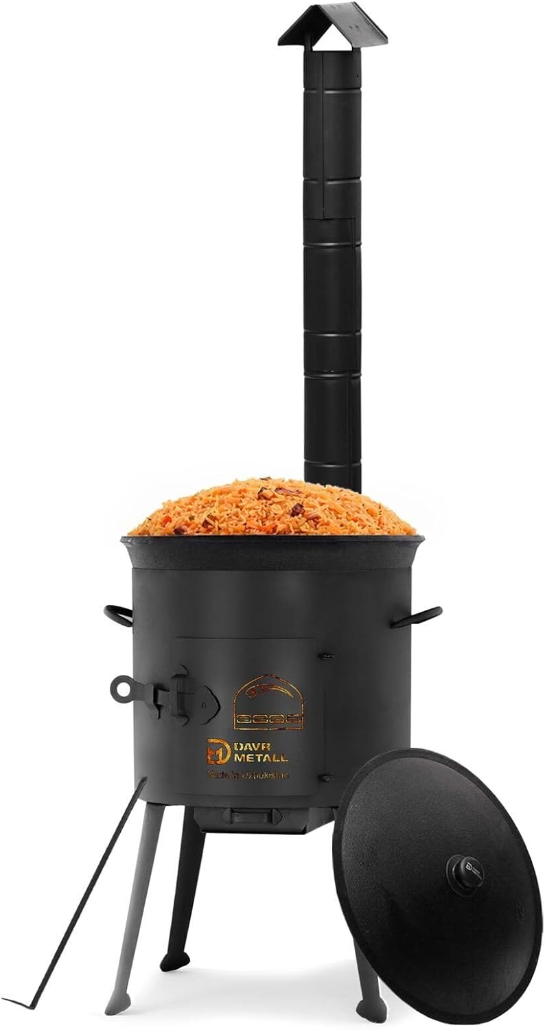Ø36cm Uchag 2mm stahl mit Abzugsrohr Utschak Utschag Feldküche 12L Kazan Kasan (flacher boden) Feuer