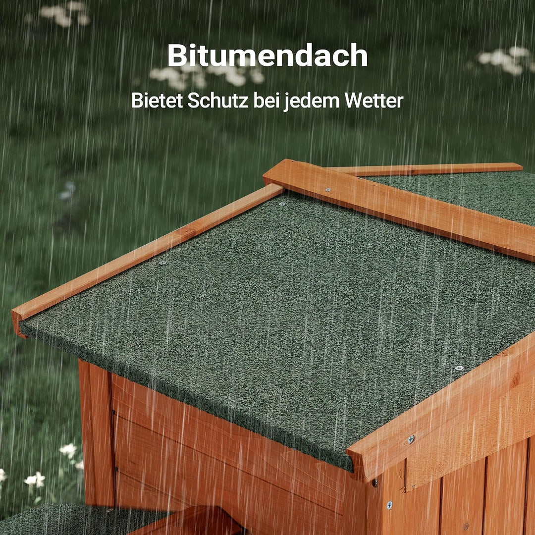 Wiltec Hasenstall 2190 x 530 x 850 mm mit Freilaufgehege und erhöhtem Unterschlupf aus Fichtenholz,