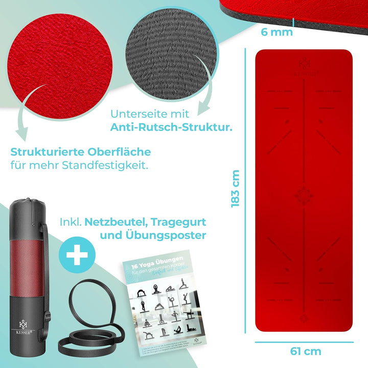 KESSER® Gymnastikmatte mit Tragegurt rutschfest TPE Yogamatte Gepolstert & rutschfest Fitnessmatte,