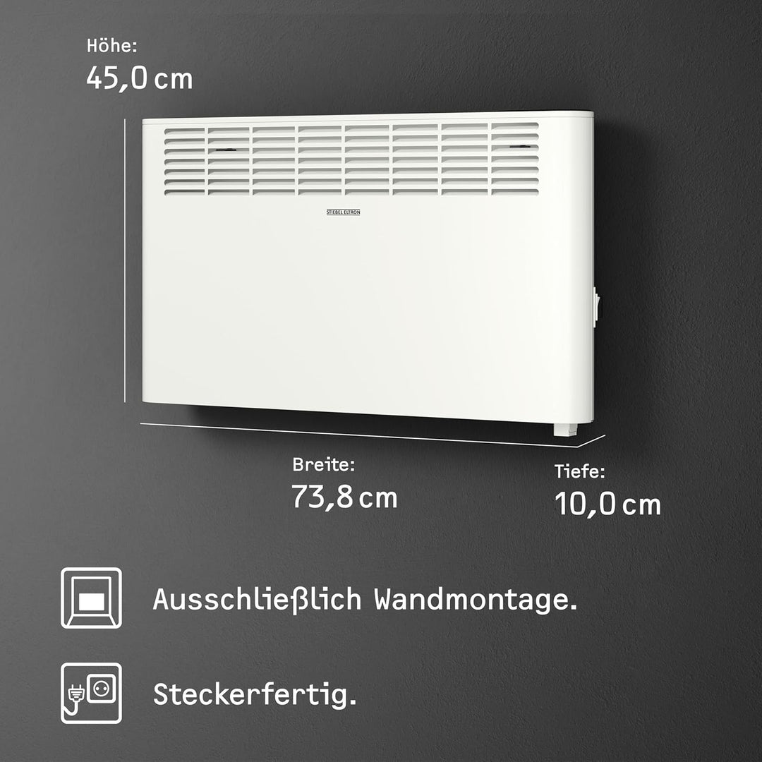 STIEBEL ELTRON Wandkonvektor CNS 2000 Plus LCD, 2 kW für ca. 25 m², TÜV geprüft, LC-Display, Wochent