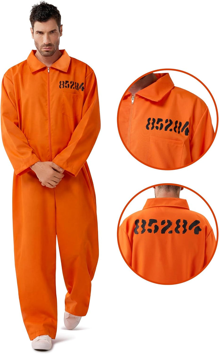 Spooktacular Creations Orange Overall, Herren-Gefangenenkostüm für Halloween-Kostüm für Erwachsene,