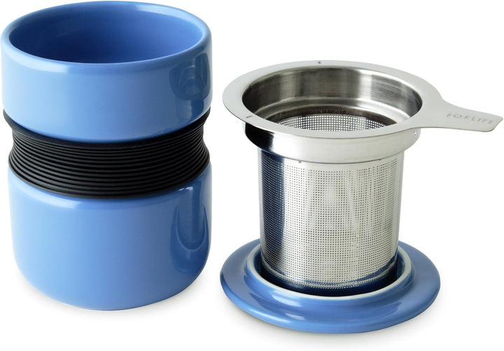FORLIFE Curve Teetasse mit Teesieb und Deckel, 340 ml, Blau, Blau