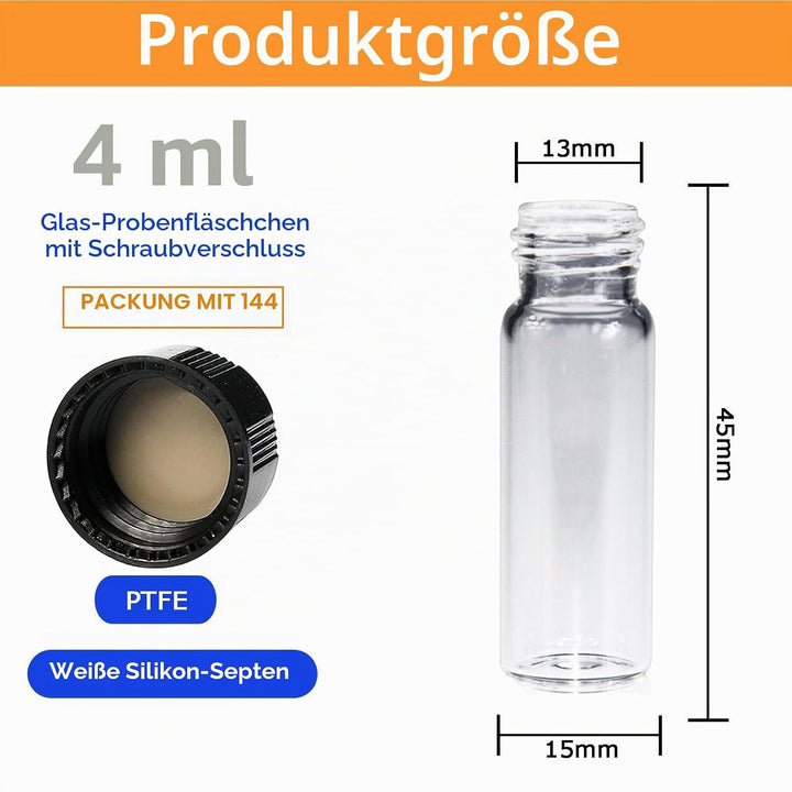 ALWSCI 144 Stück Glasfläschchen 4ml Probe Klarglas Fläschchen, Probenahme Glasflaschen mit Schraubve
