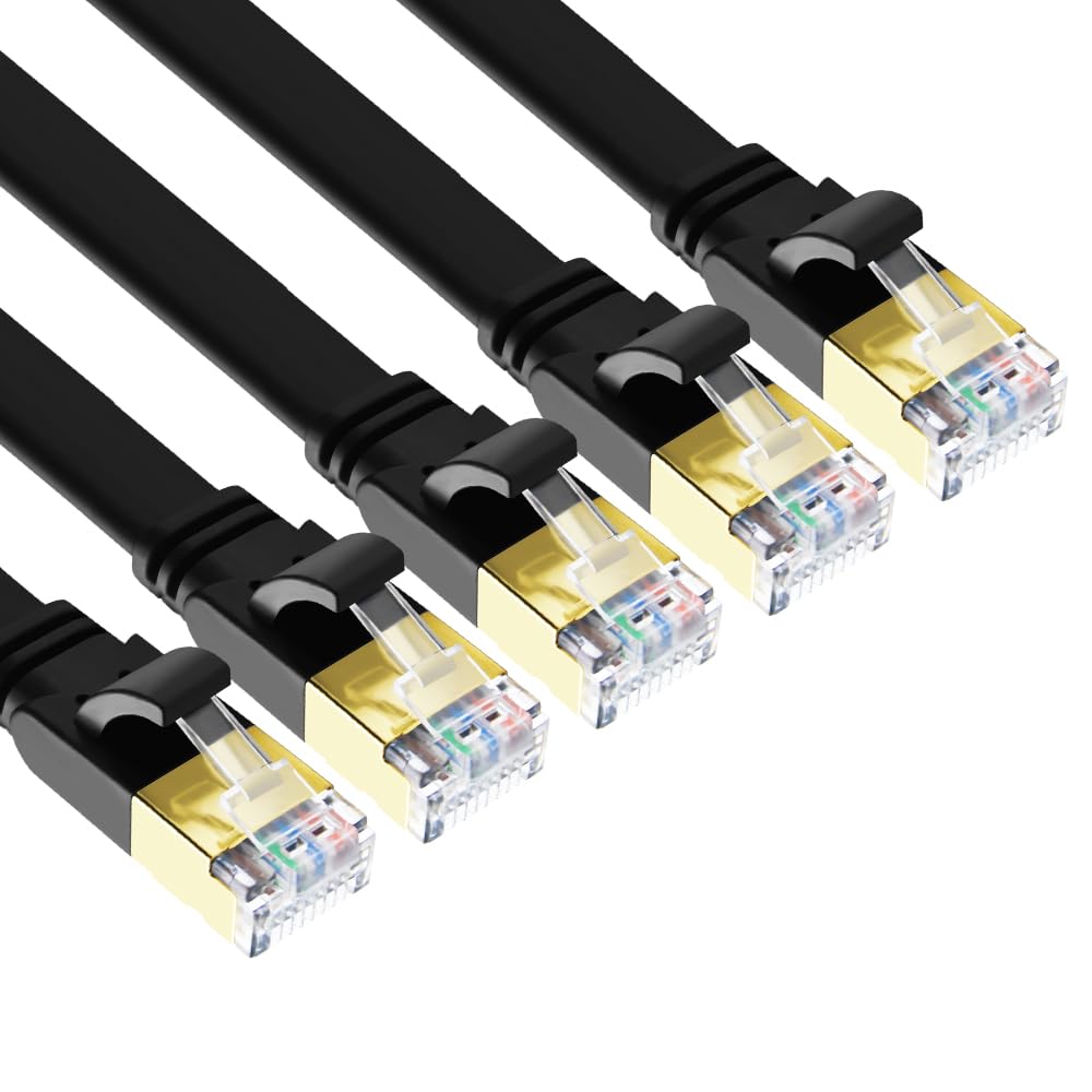 Yauhody Cat 8 1m, 5-Stück Lan Kabel Netzwerkkabel Flach Ultra High Speed 40Gbps 2000MHz STP Ethernet