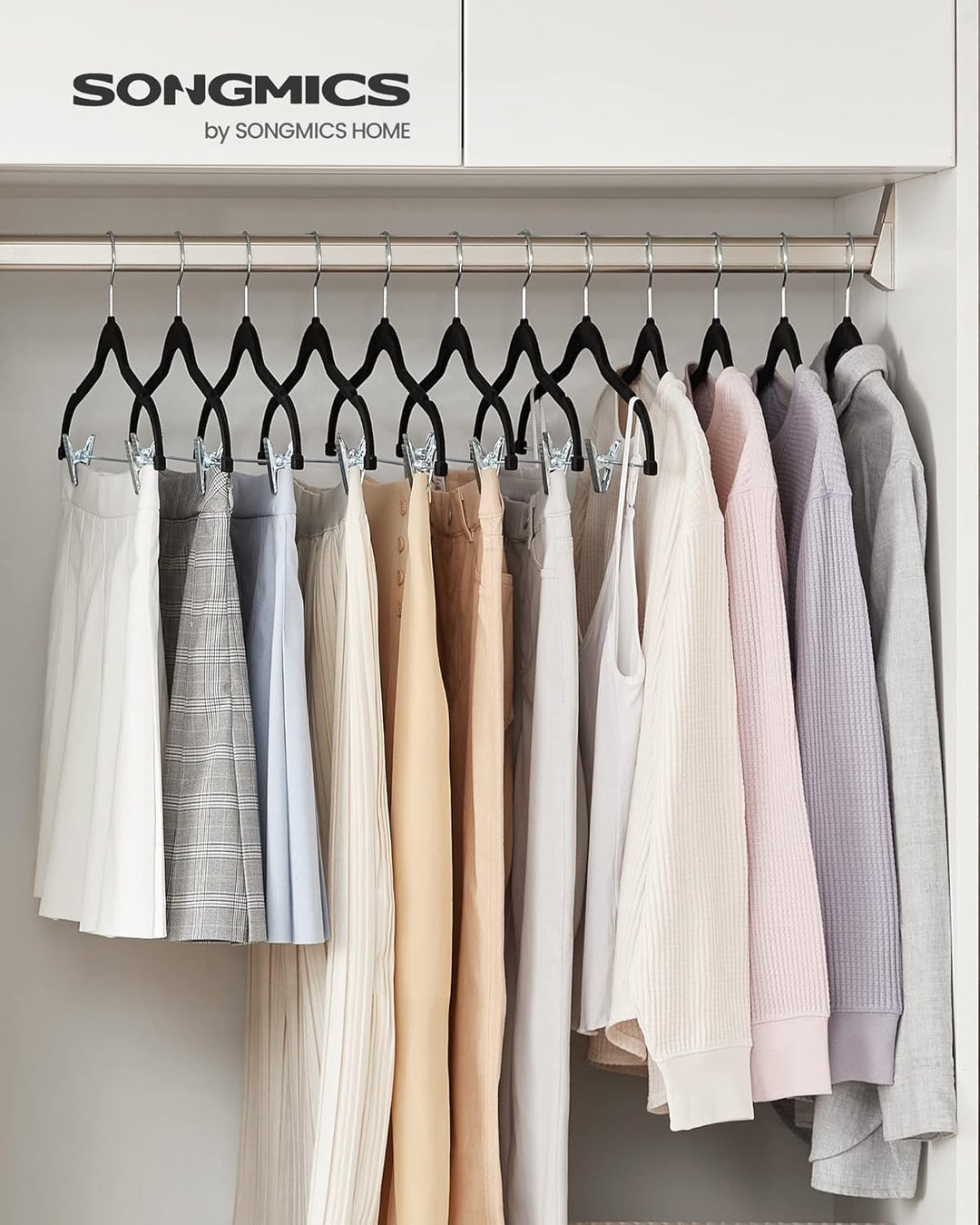 SONGMICS Kleiderbügel Samt, 12er Set, Rockbügel, 42,5 cm breit, mit verstellbaren Clips, rutschfest,