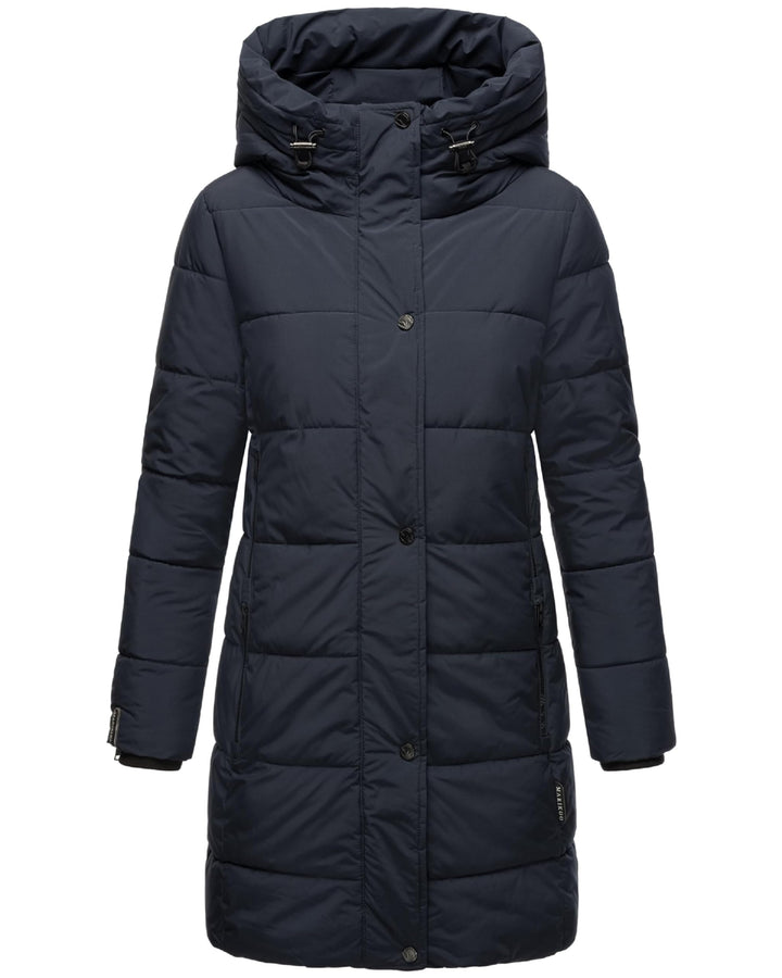MARIKOO Damen Wintermantel warmer Steppmantel lang mit Kapuze und hohem Kragen Karumikoo XVI XS-5XL