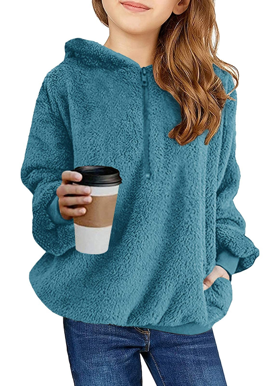Imily Bela Kinder Mädchen Kapuzenpullover Fuzzy Hoodies Sherpa Fleece Sweatshirt Zip Pullover mit Ta