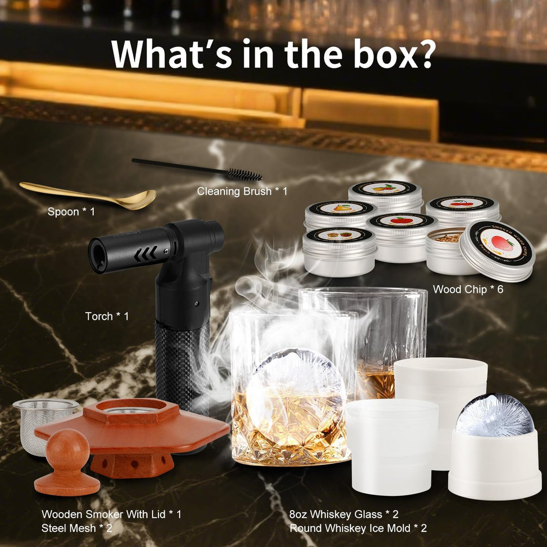 Cocktail-Räucher-Kit mit Fackel, Whisky-Räucher-Set mit 8 Geschmacksrichtungen Räucherholzchips, Alt