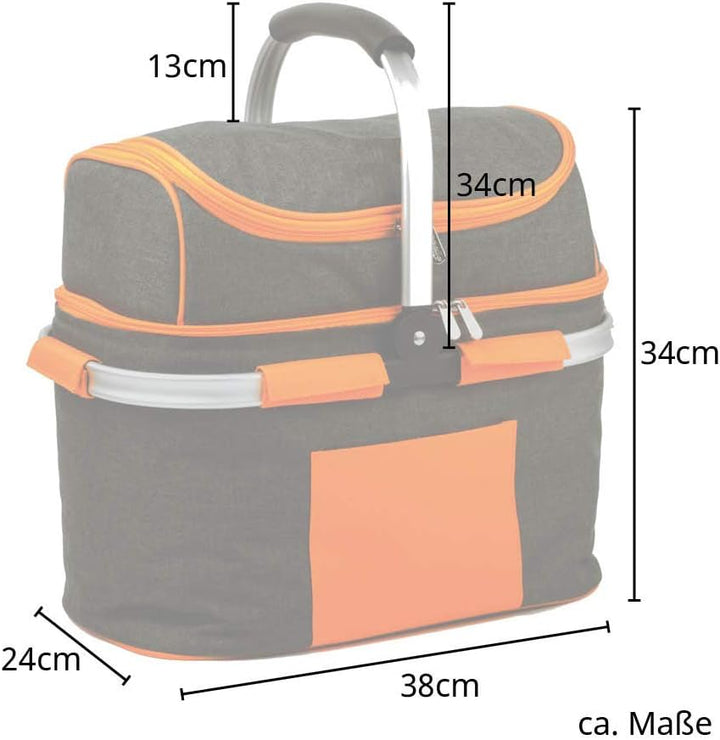 SVITA Picknickkorb 25l Thermo Einkaufskorb mit Kühlfunktion Kühlbox Kühltasche Grau