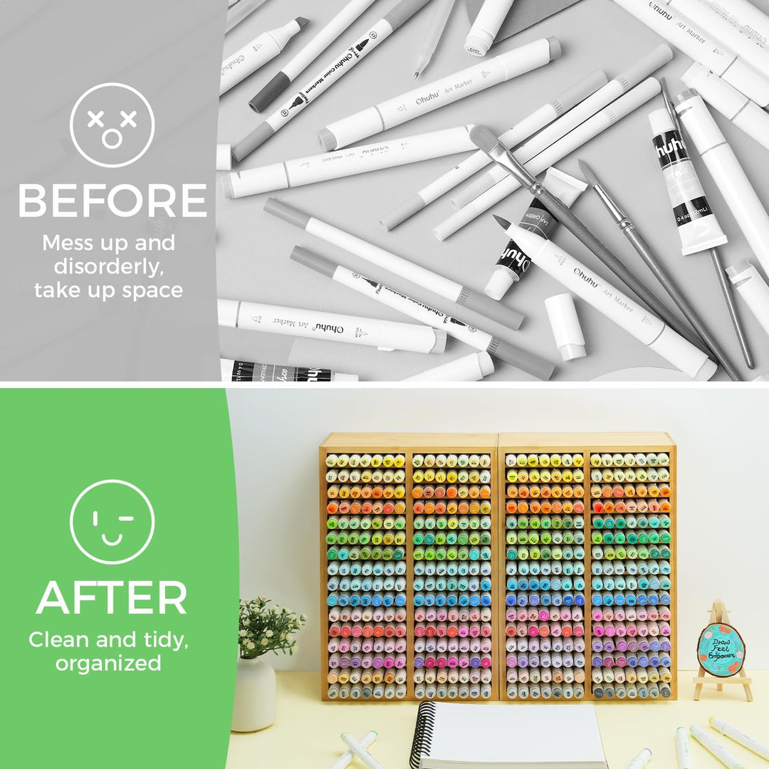 Ohuhu Bambus Marker Organizer, Holz Desktop Aufbewahrung für 224 Markerstifte Honolulu und Oahu Seri