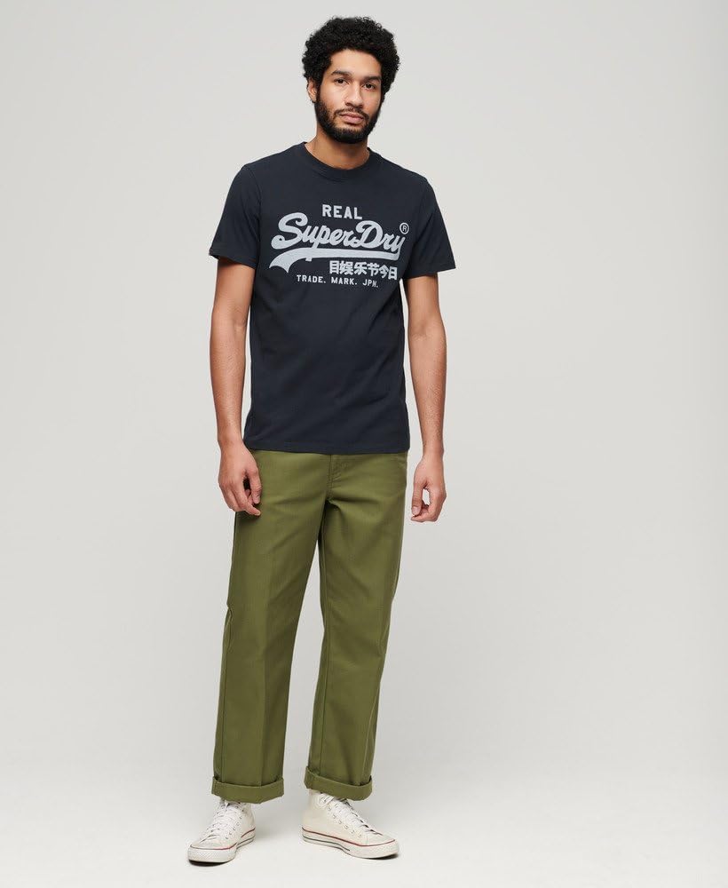 Superdry Herren Strukturiertes Vintage T-Shirt aus Bio-Baumwolle M Finster Marineblau, M Finster Mar