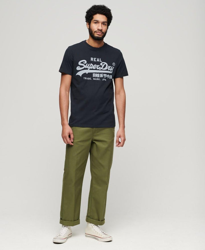 Superdry Herren Strukturiertes Vintage T-Shirt aus Bio-Baumwolle M Finster Marineblau, M Finster Mar