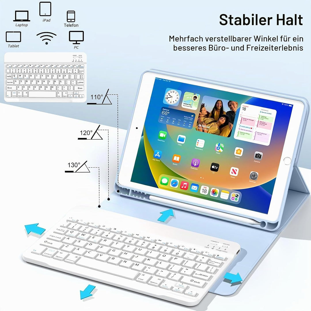 JKSML Tastatur Hülle für iPad 9./ 8./ 7. Generation (2021/2020/ 2019) mit Pencil Halter, Soft TPU Rü