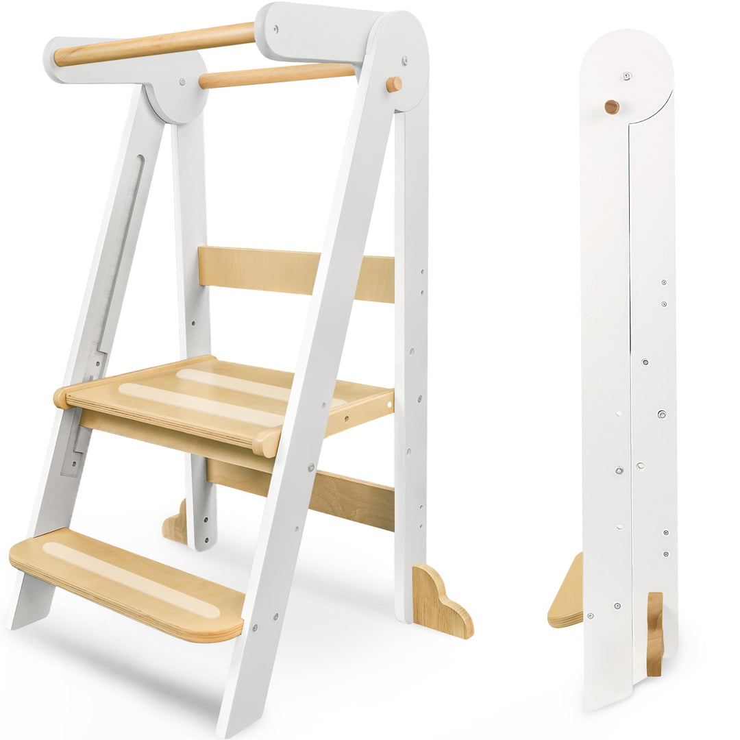 Lernturm Klappbar ab 1 Jahr, 3-stufig Höhenverstellbar Holz Kinder lernturm | Montessori Tritthocker