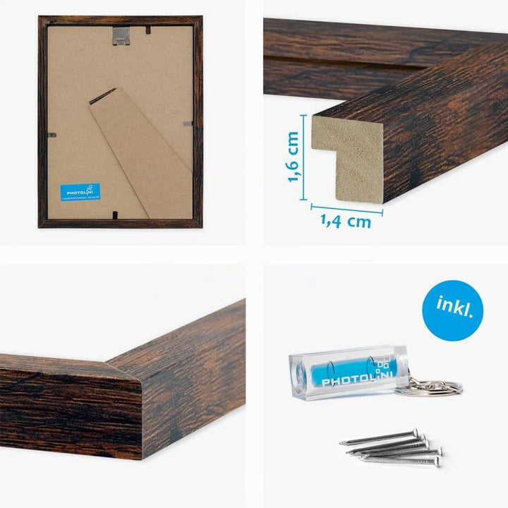 PHOTOLINI Bilderrahmen 15x20 Holz MDF Eiche Dunkel, 3er Set Bilderrahmen 20x15, Picture Frame mit Ac