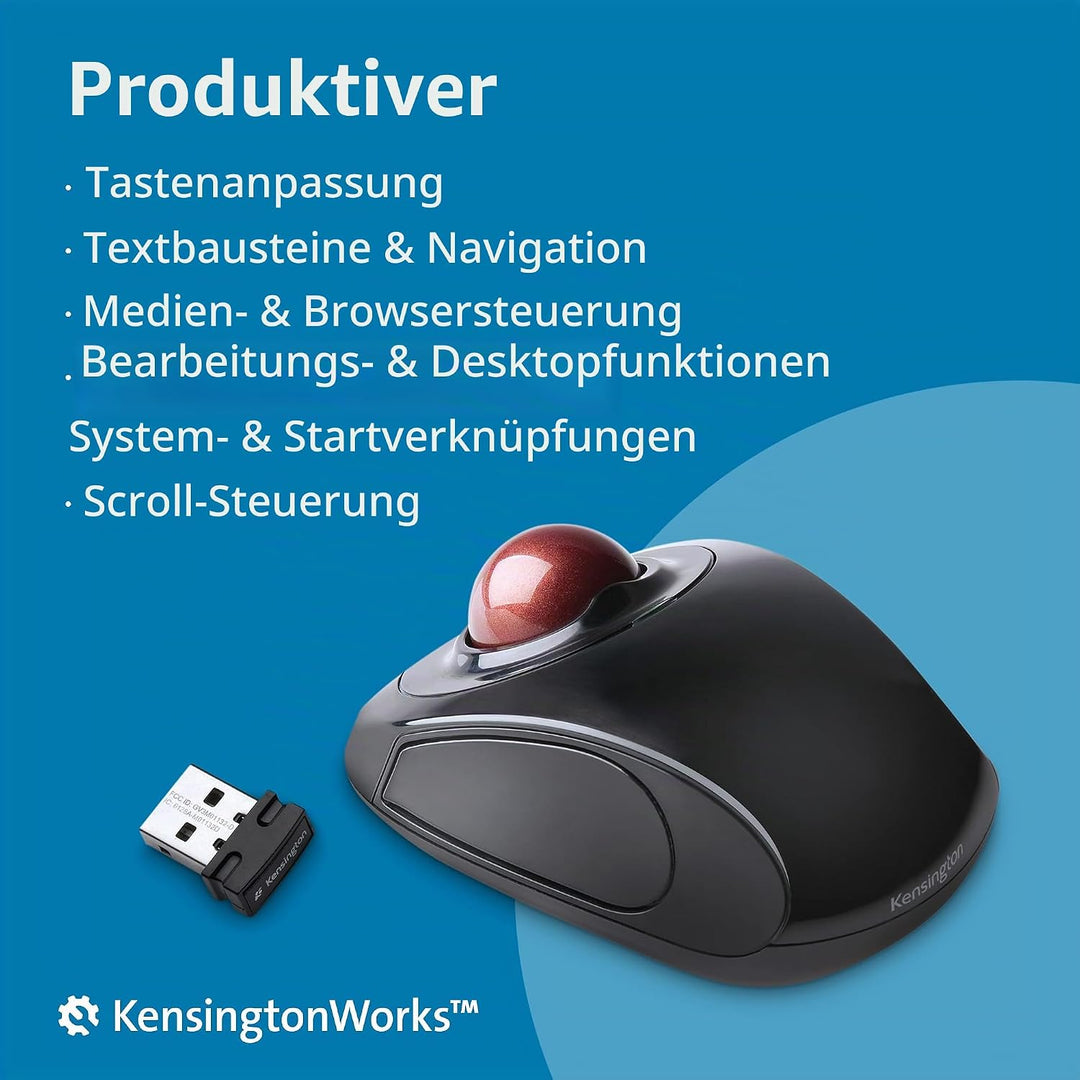 Kensington Orbit TrackBall, Kabellose ergonomische TrackBall-Maus, 32 mm Kugel, Kompatibel mit Windo