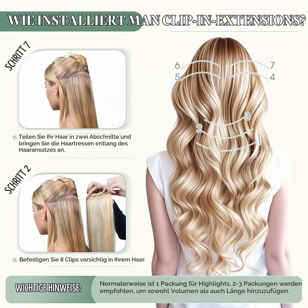Rich Choices Clip in Extensions Echthaar 8 Stück Clip Extensions 20cm 