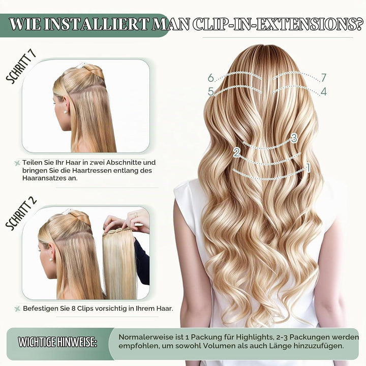 Rich Choices Clip in Extensions Echthaar 8 Stück Clip Extensions 20cm 