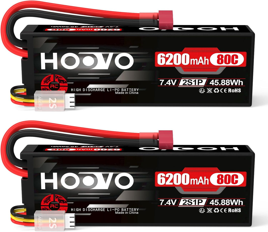 HOOVO 2S Lipo Akku 7,4V 80C 6200mAh RC Batterie mit Deans Stecker Batterie für RC Auto Flugzeug Heli