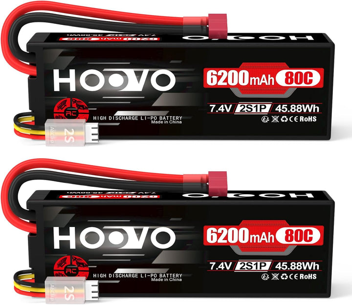 HOOVO 2S Lipo Akku 7,4V 80C 6200mAh RC Batterie mit Deans Stecker Batterie für RC Auto Flugzeug Heli