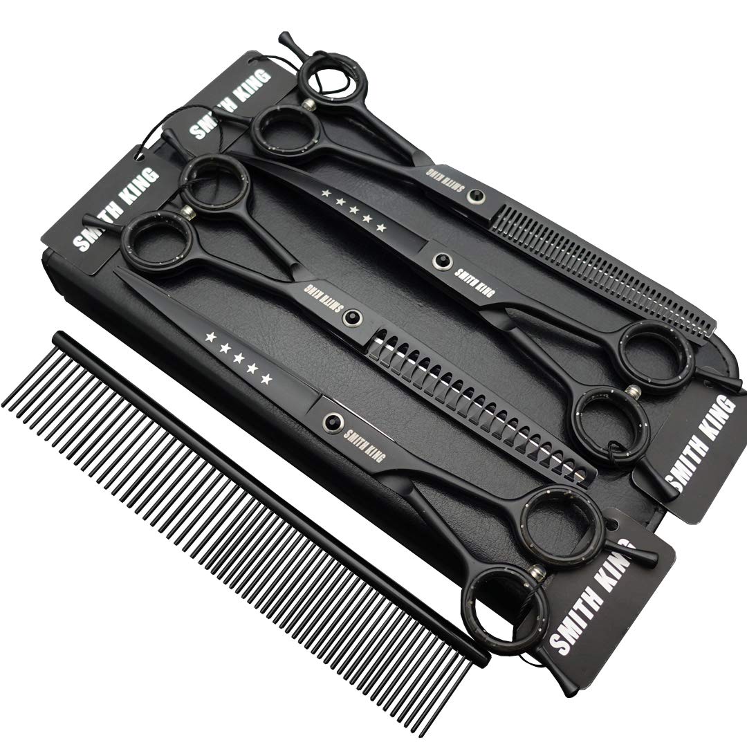 7,0 Zoll Professional Dog Grooming Scissors Set Gerade & Ausdünnen & Gebogen & Chunker & Kamm 5 Stüc