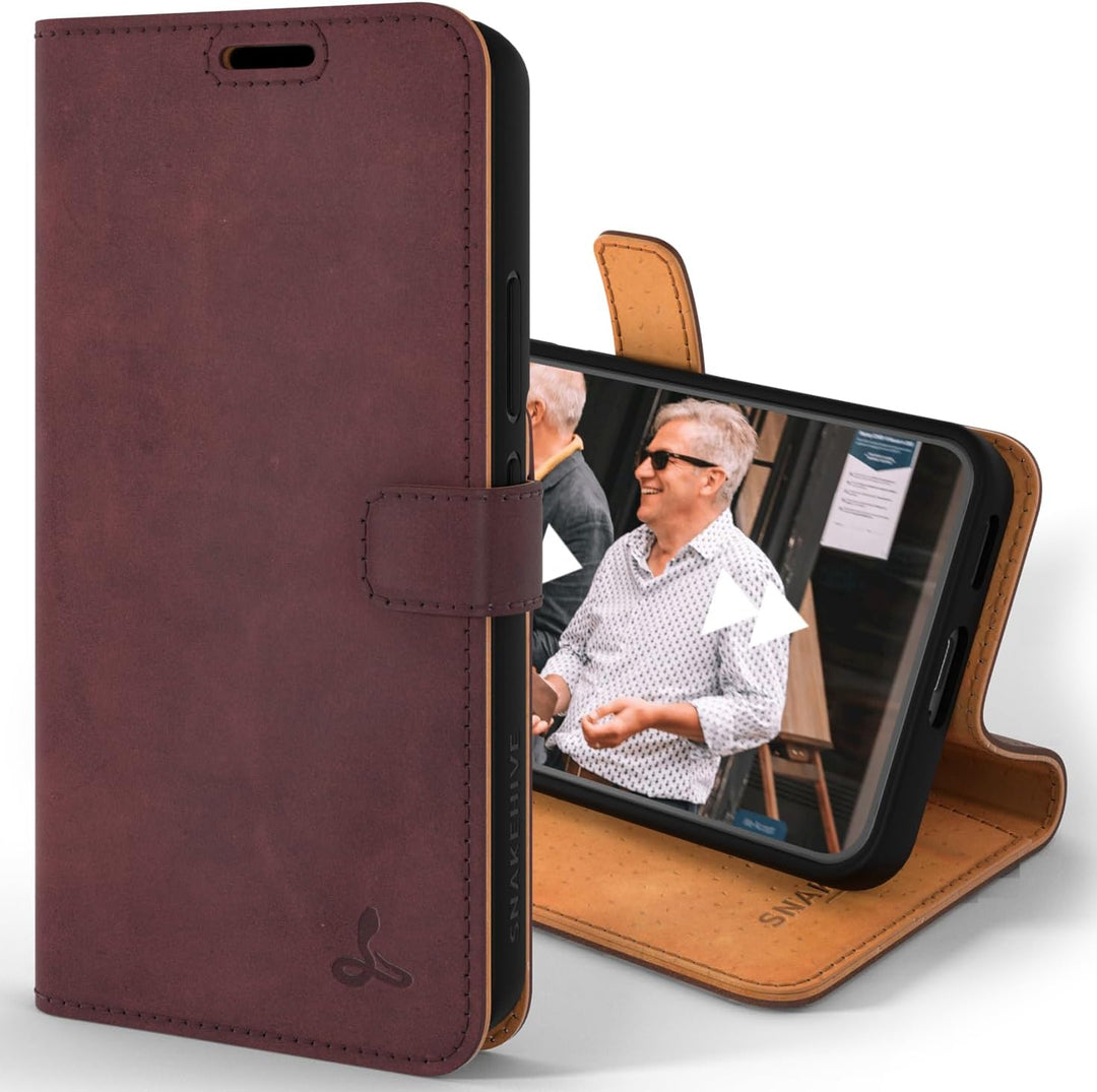 Snakehive Galaxy S22 Plus 5G Hülle Leder | Stylische Handyhülle mit Kartenhalter & Standfuss | Handy