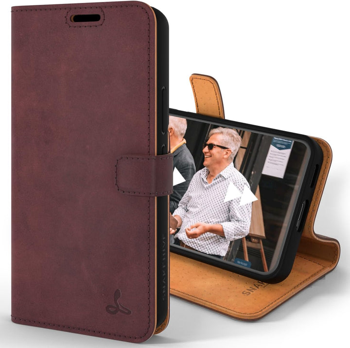 Snakehive Galaxy S22 Plus 5G Hülle Leder | Stylische Handyhülle mit Kartenhalter & Standfuss | Handy