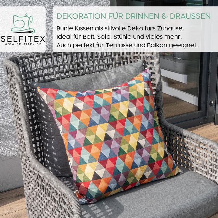 Selfitex buntes Sofakissen mit Füllung und Bezug 60x60, Luxus Sofakissen, farbenfrohes Couchkissen,