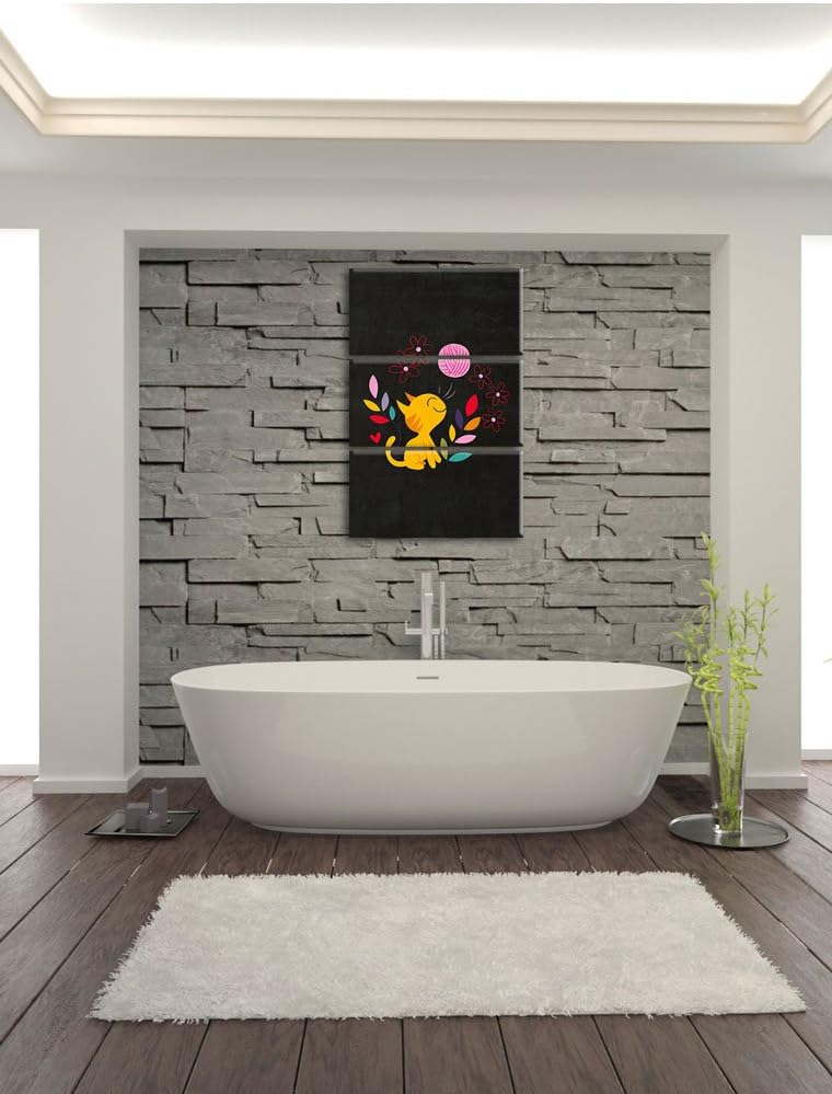 Pixxprint Niedliche Katze mit Wollknäuel als Leinwandbild/Grösse: 3 Teilig (120x80) cm/Wandbild/Kuns