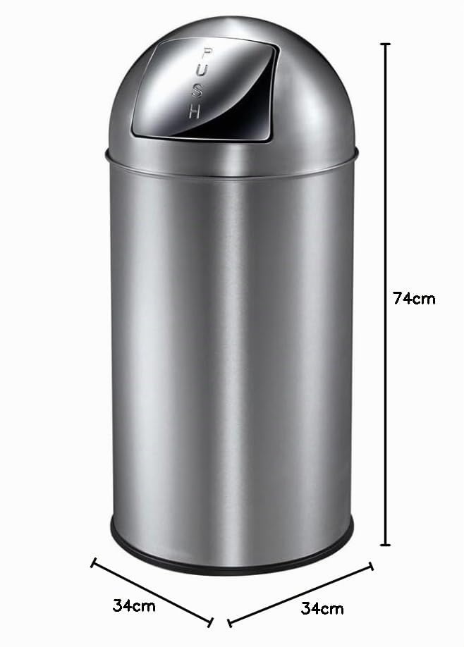 PROREGAL Abfallbehälter mit Pushdeckel &amp; Inneneimer aus Metall | 40 Liter, HxBxT 74x34x34cm | Matt E