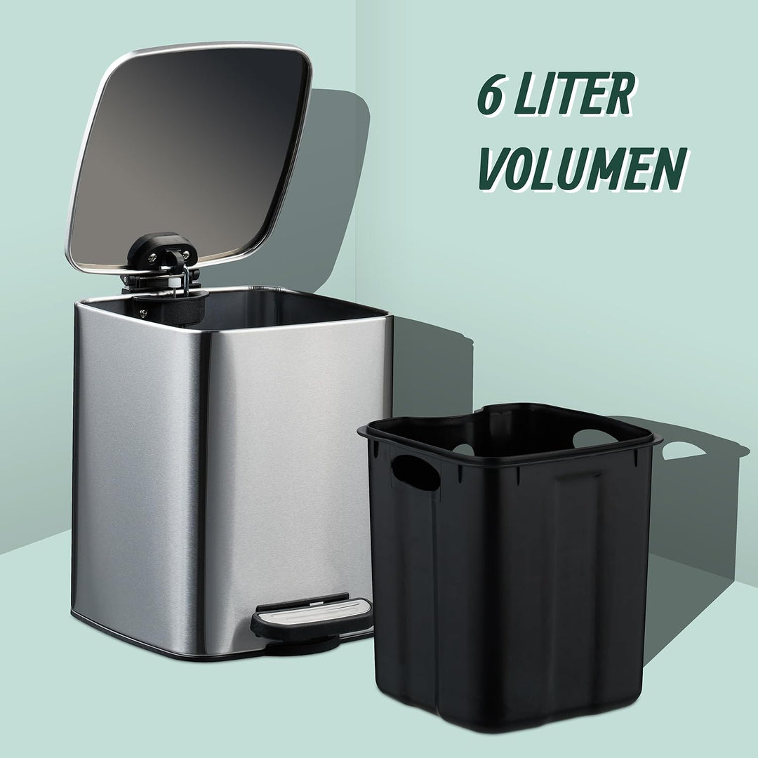 Relaxdays Kosmetikeimer, 6 L, Absenkautomatik, entnehmbarer Inneneimer, Metall, Bad Mülleimer, inkl.