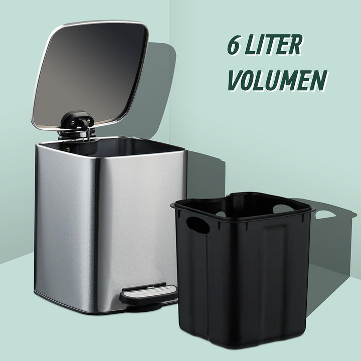 Relaxdays Kosmetikeimer, 6 L, Absenkautomatik, entnehmbarer Inneneimer, Metall, Bad Mülleimer, inkl.