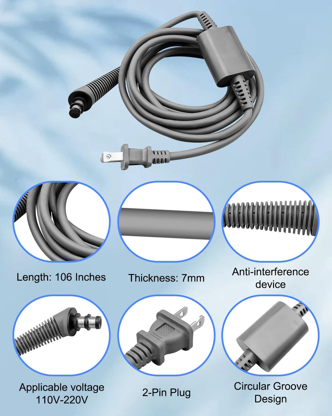 Curly Hair Rod Power Cord Fit for Dyson HS01 Airwrap Hair Styler, 269.2 cm Curling Iron AC Charger R