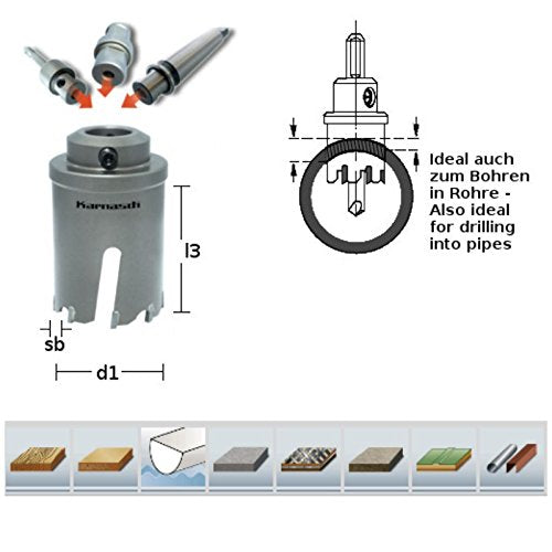 Hartmetall-bestückte Lochsäge Allround Power-Max 60 nur Lochsägenkörper, Lochkreissäge, Schnitttiefe