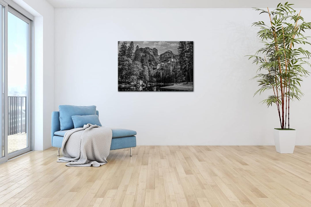 Schloss in den Wäldern Effekt: Schwarz&Weiss Format: 80x60 als Leinwandbild, Motiv fertig gerahmt au