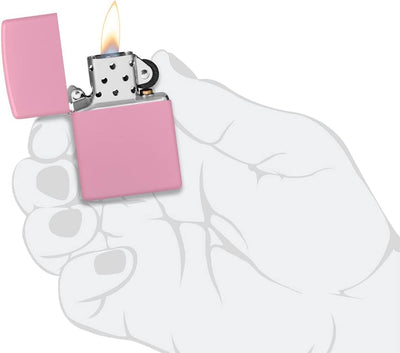 ZIPPO - Pink Matte - nachfüllbares Sturmfeuerzeug in hochwertiger Geschenkbox (Flammenmotiv graviert