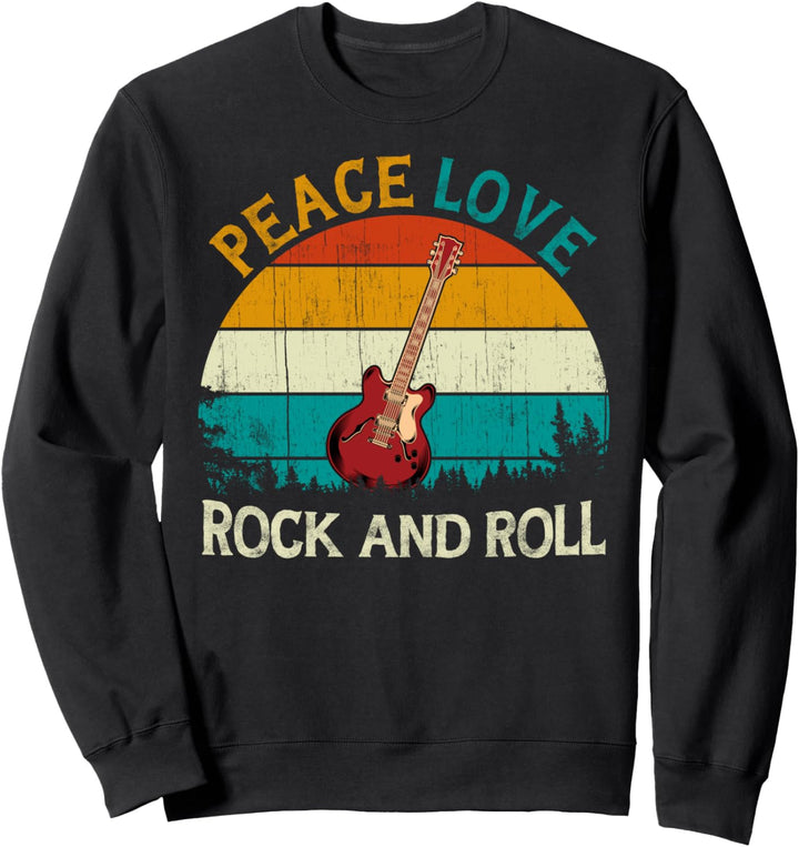 Guitar Music Vintage Retro Style Peace Love Rock And Roll Sweatshirt