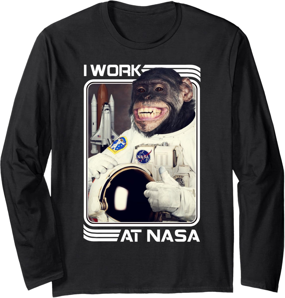 NASA I Work At NASA Chimp Text Poster Langarmshirt