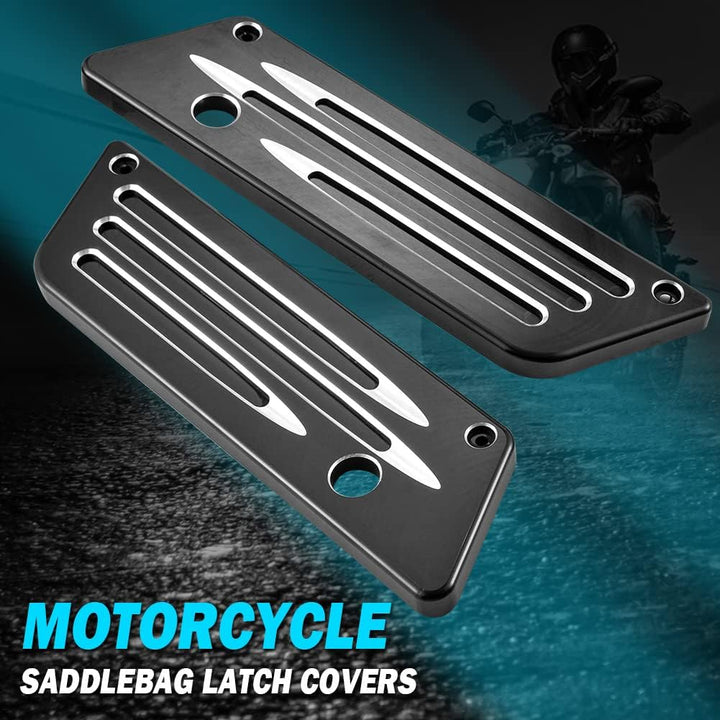 KATUR Motorrad SaddleBag Latches Cover Black Chrome Tief Edge Cut CNC Billet Festsatteltasche Lasche