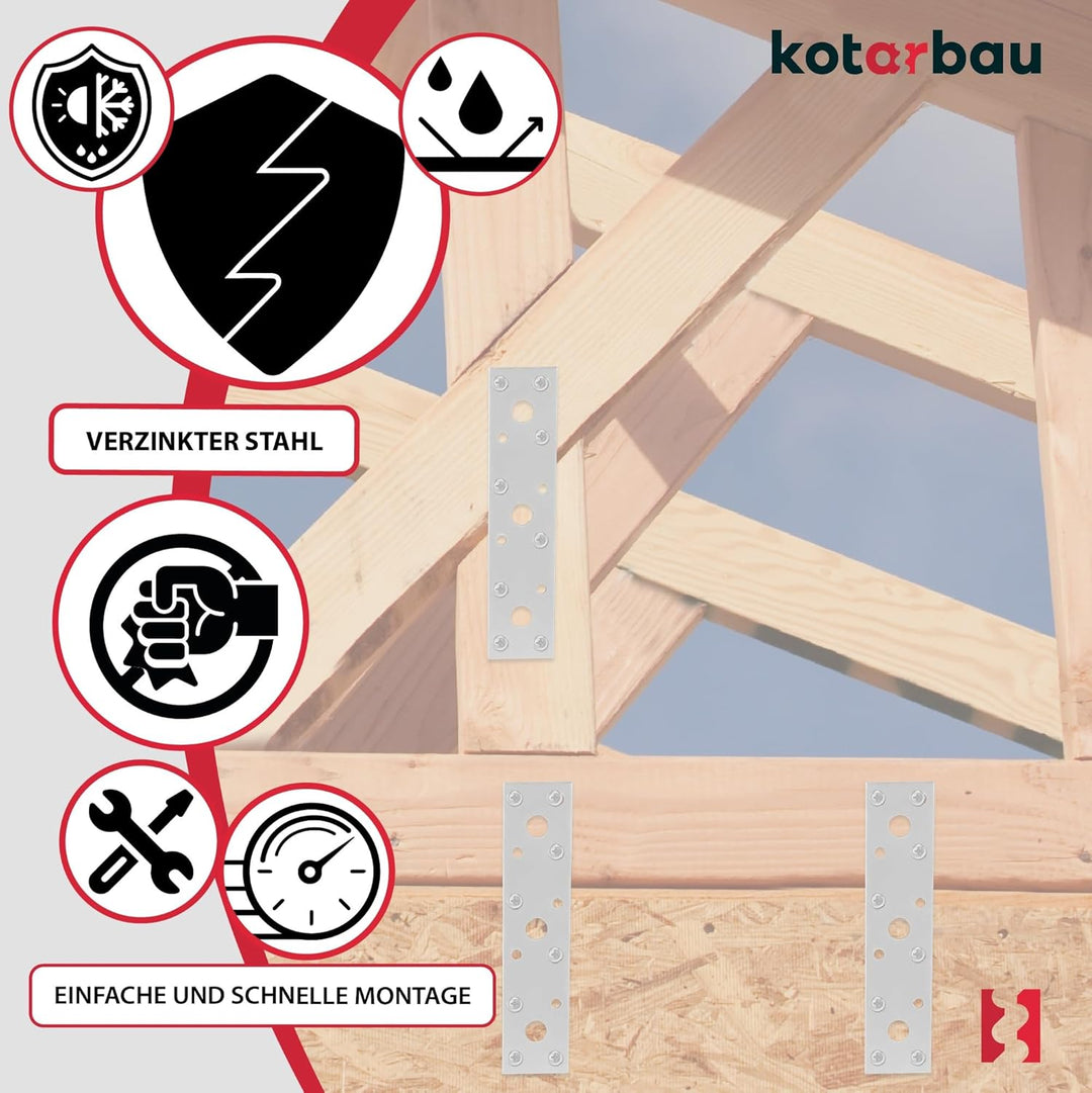 KOTARBAU® 9er Set Flachverbinder 150 mm x 35 mm Lochplatte Verzinkt Silber Holzverbinder Innen – Aus